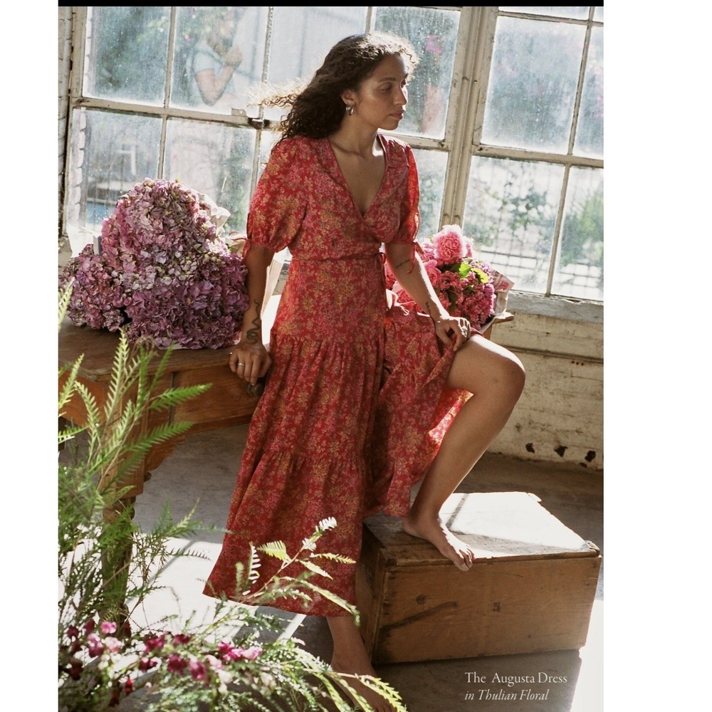 Christy Dawn The Augusta Wrap Dress Small Thulian Floral Maxi Tiered Puff Sleeve